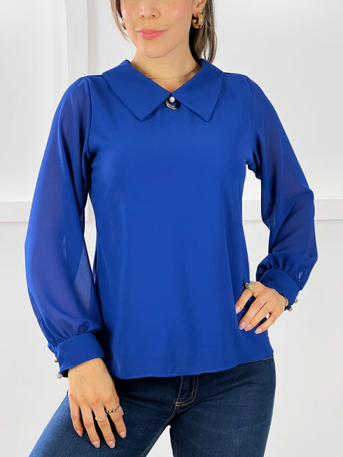 Blusa con Cuello Amplio y Manga Larga